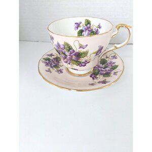 Pink Paragon Tea Cup with Purple Flowers and Gold Trim